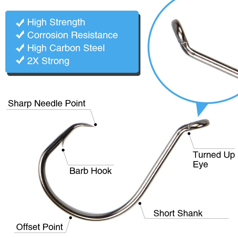 Eupheng Circle Hooks 2X Strong Offset Freshwater Saltwater Fish Hooks for Catfish Bass Trout Multi Size