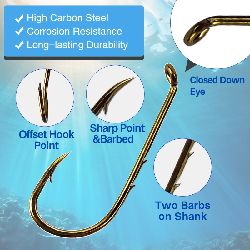 Eupheng 100pcs Baitholder Hooks with 2 Baitholder Barbs Down Eye, Live Bait Hook for Catfish, Bass, Trout Fishing Freshwater Saltwater Size: #6 - 4/0