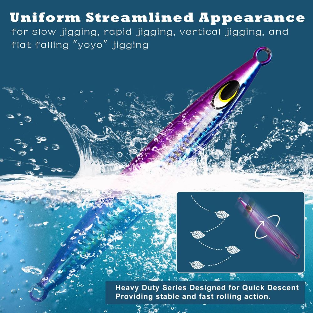 Heavy Duty Fishing Jigs Saltwater 200g/300g/400g/500g, Glow in Dark Roller Slow Fall Lead Jig Deep Sea Fishing Jigging Lures for Tuna, Salmon, Sailfish, Grouper Snapper