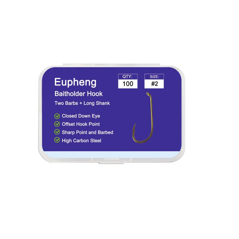 Eupheng 100pcs Baitholder Hooks with 2 Baitholder Barbs Down Eye, Live Bait Hook for Catfish, Bass, Trout Fishing Freshwater Saltwater Size: #6 - 4/0