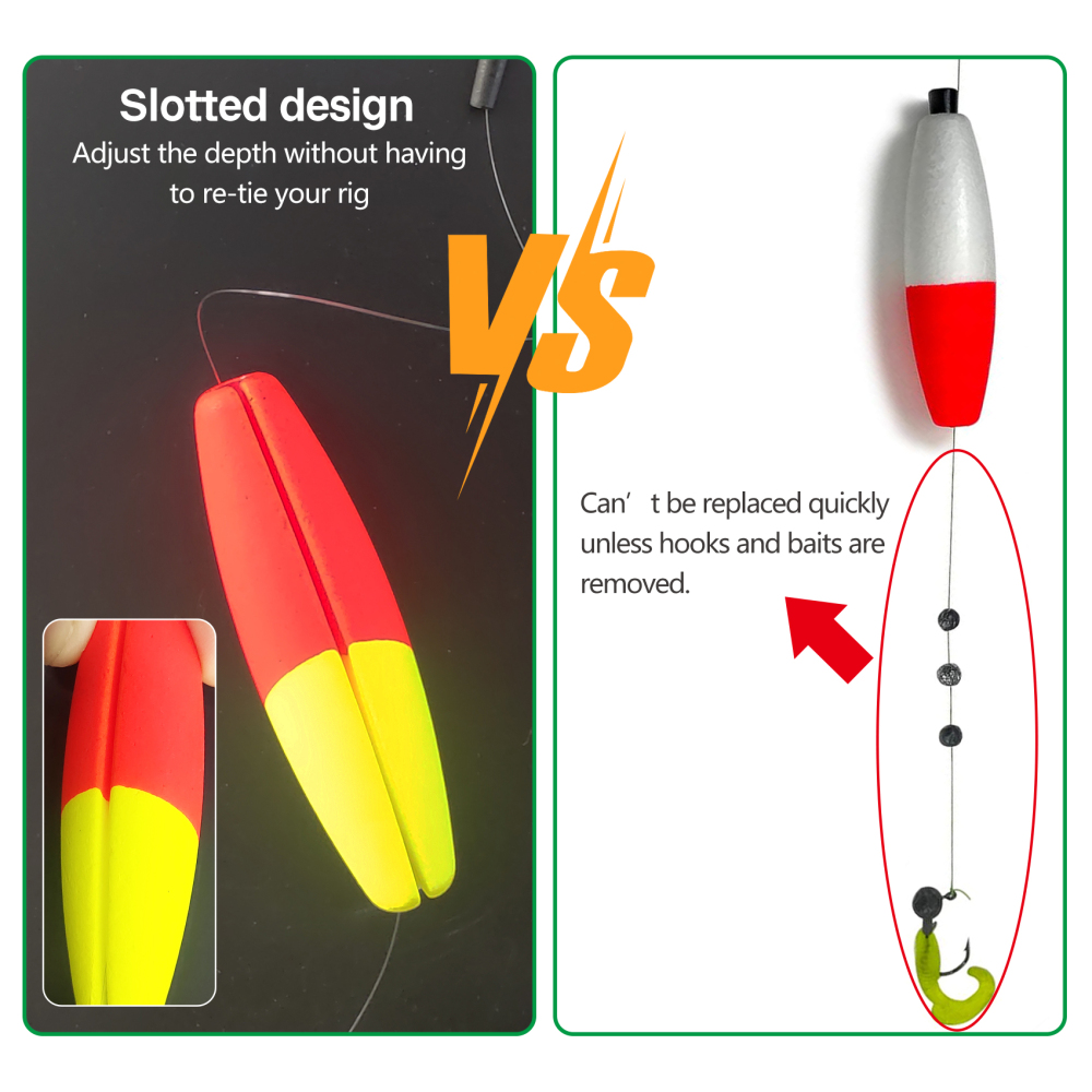 Peg Floats Slotted, Catfish Fishing Floats Slip Bobbers Cigar Foam Bobbers with Pipe Plug for Santee Rig Catfish Rig Fish Finder Rig