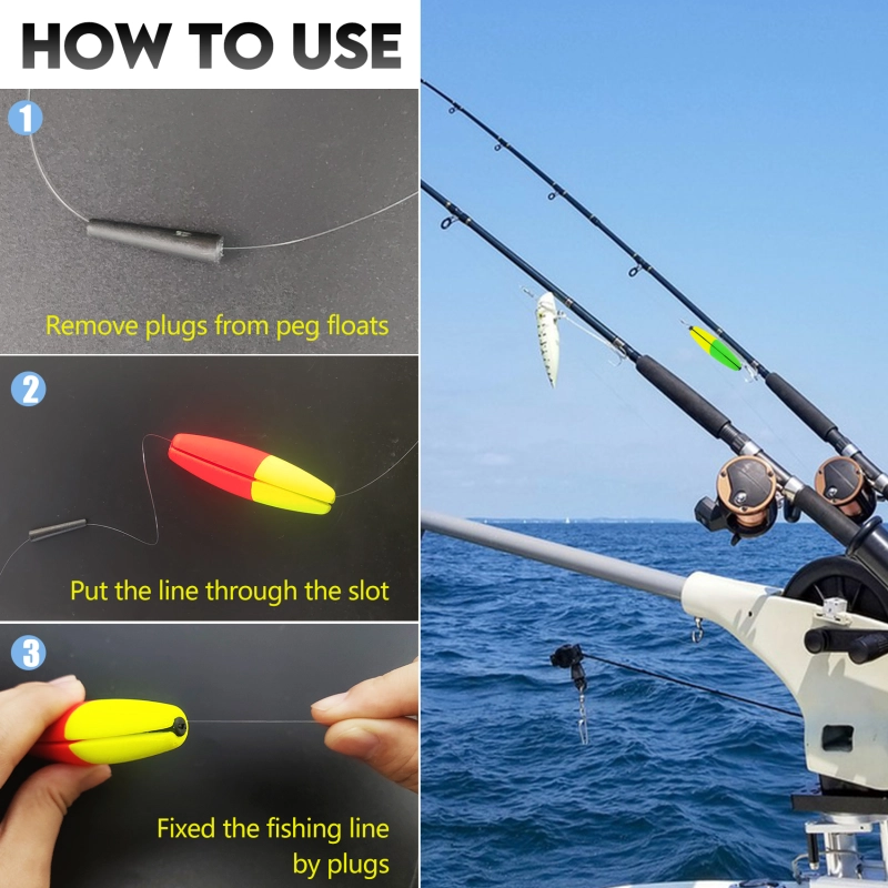 Peg Floats Slotted, Catfish Fishing Floats Slip Bobbers Cigar Foam Bobbers with Pipe Plug for Santee Rig Catfish Rig Fish Finder Rig