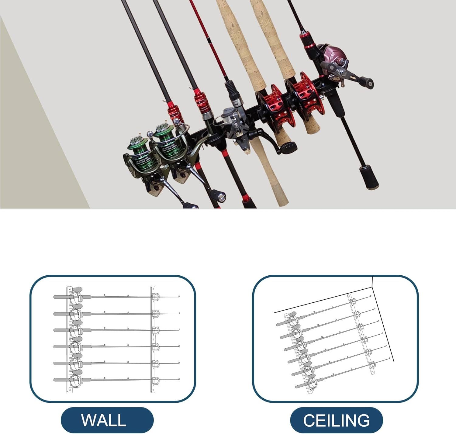Aventik Wall Mount Fishing Rod Holder, Vertical Fishing Pole Storage Garage, Horizontal Fishing Pole Holder Rod Rack, Organizer for Fishing(Black/Green)