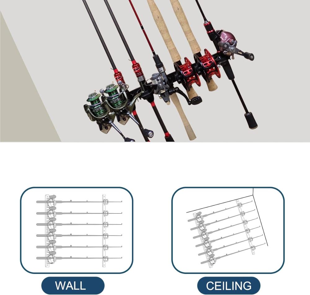 Aventik Wall Mount Fishing Rod Holder, Vertical Fishing Pole Storage Garage, Horizontal Fishing Pole Holder Rod Rack, Organizer for Fishing(Black/Green)