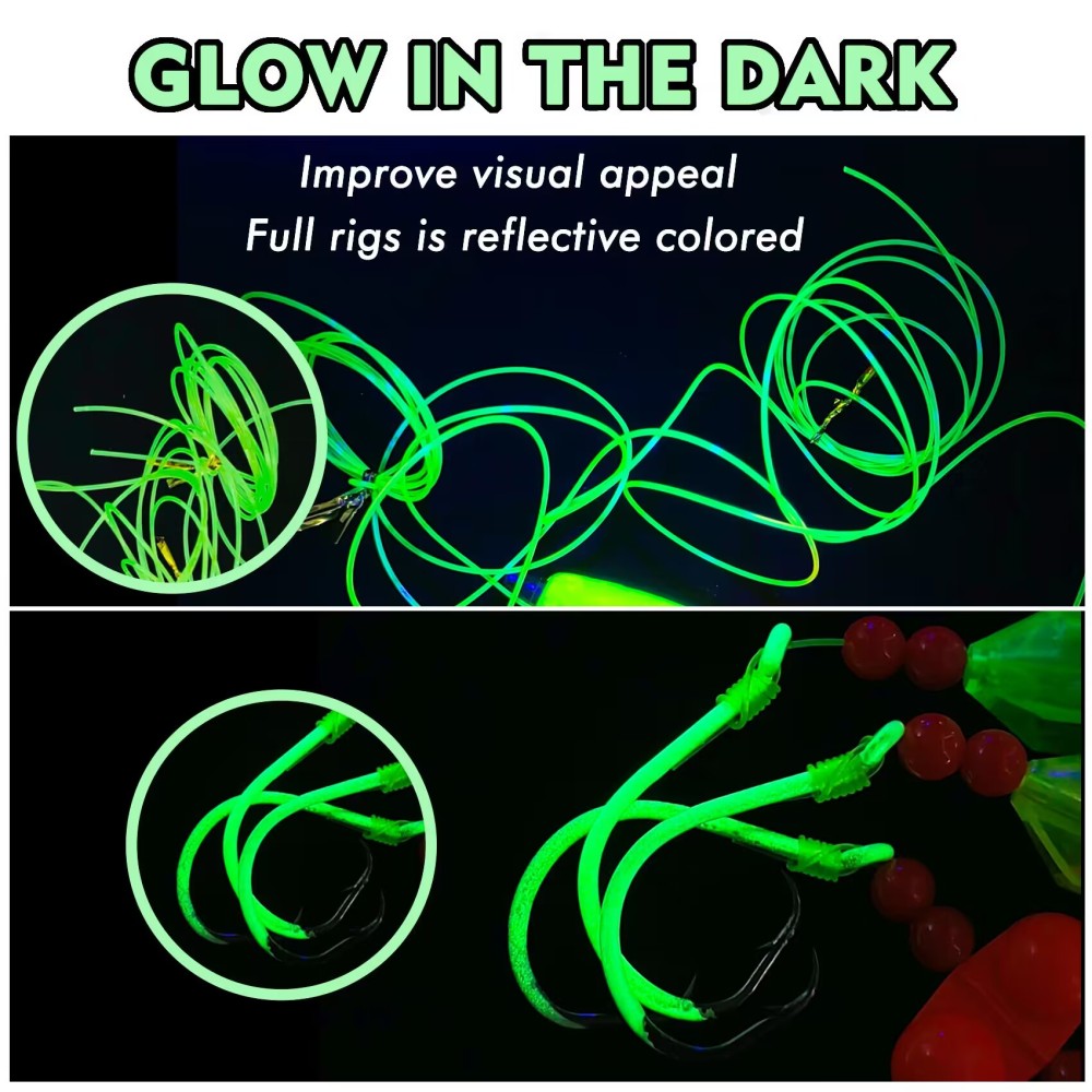 Catfish Rig Catfish Float Rigs, Catfishing Tackle Floats with Rattler Beads Snaps, Colorful Santee Cooper Rigs for Catfish Fishing 5/0 6/0 8/0 Glow in Dark Circle Hooks(6PCS)