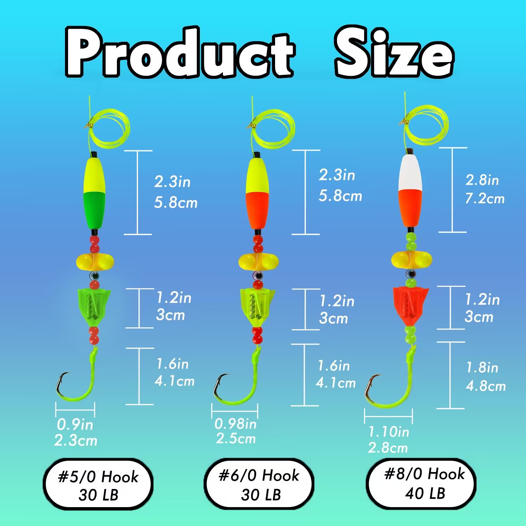 Catfish Rig Catfish Float Rigs, Catfishing Tackle Floats with Rattler Beads Snaps, Colorful Santee Cooper Rigs for Catfish Fishing 5/0 6/0 8/0 Glow in Dark Circle Hooks(6PCS)