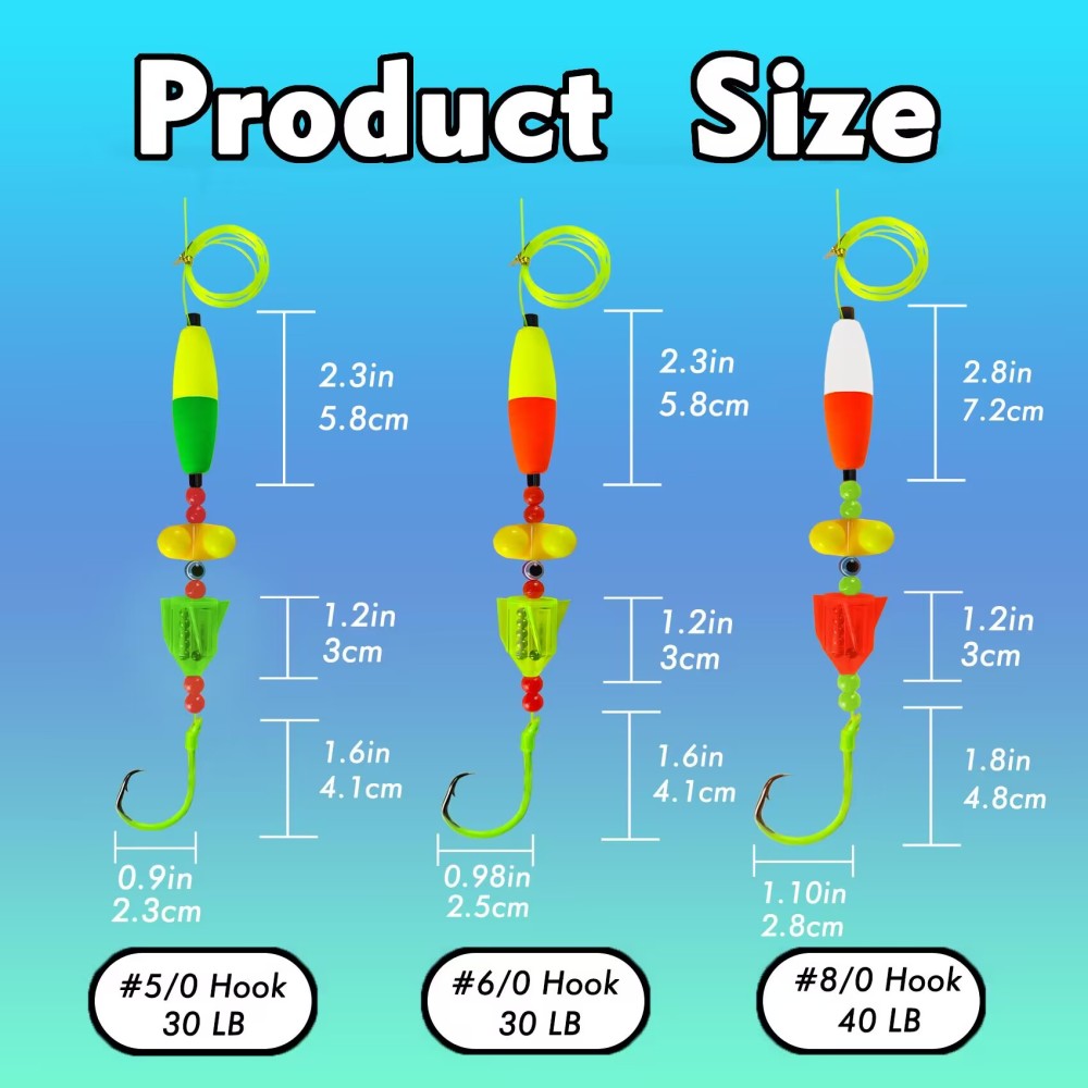 Catfish Rig Catfish Float Rigs, Catfishing Tackle Floats with Rattler Beads Snaps, Colorful Santee Cooper Rigs for Catfish Fishing 5/0 6/0 8/0 Glow in Dark Circle Hooks(6PCS)