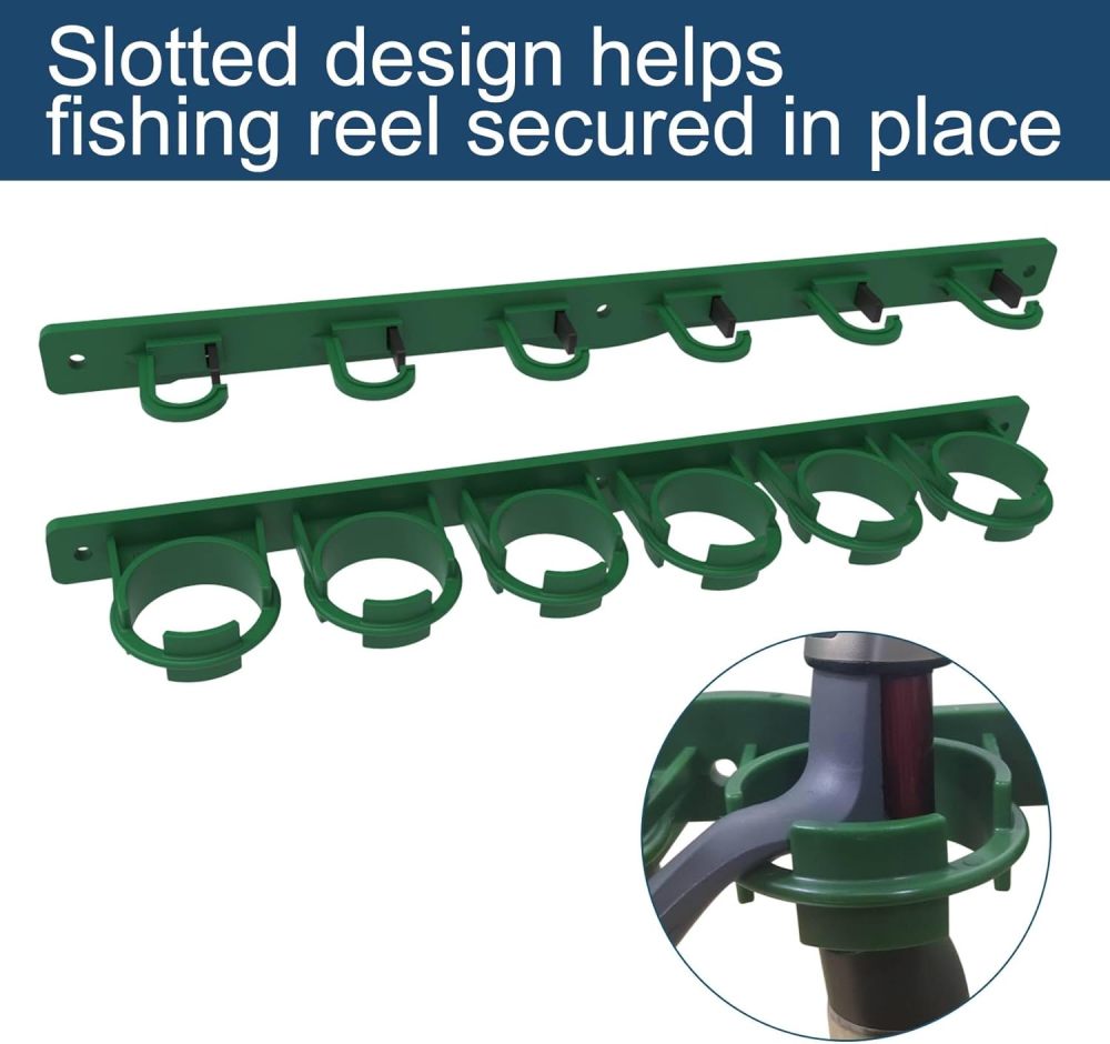 Aventik Wall Mount Fishing Rod Holder, Vertical Fishing Pole Storage Garage, Horizontal Fishing Pole Holder Rod Rack, Organizer for Fishing(Black/Green)