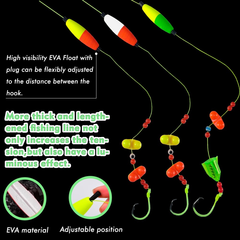 Catfish Rig Catfish Float Rigs, Catfishing Tackle Floats with Rattler Beads Snaps, Colorful Santee Cooper Rigs for Catfish Fishing 5/0 6/0 8/0 Glow in Dark Circle Hooks(6PCS)