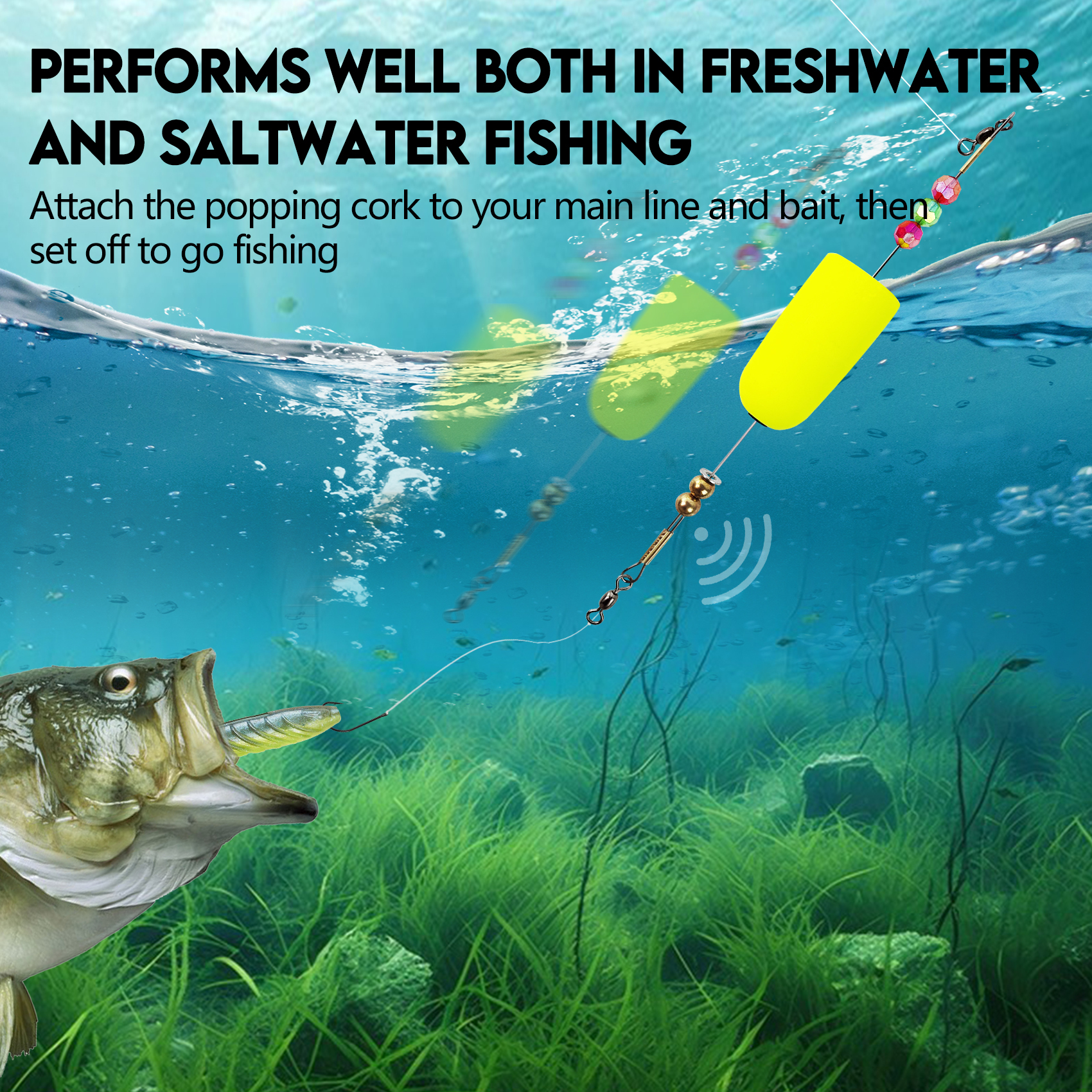 Popping Corks Floats, Fishing Bobbers Floats Popping Corks Rattle Rig for Saltwater Freshwater 2PCS/4PCS
