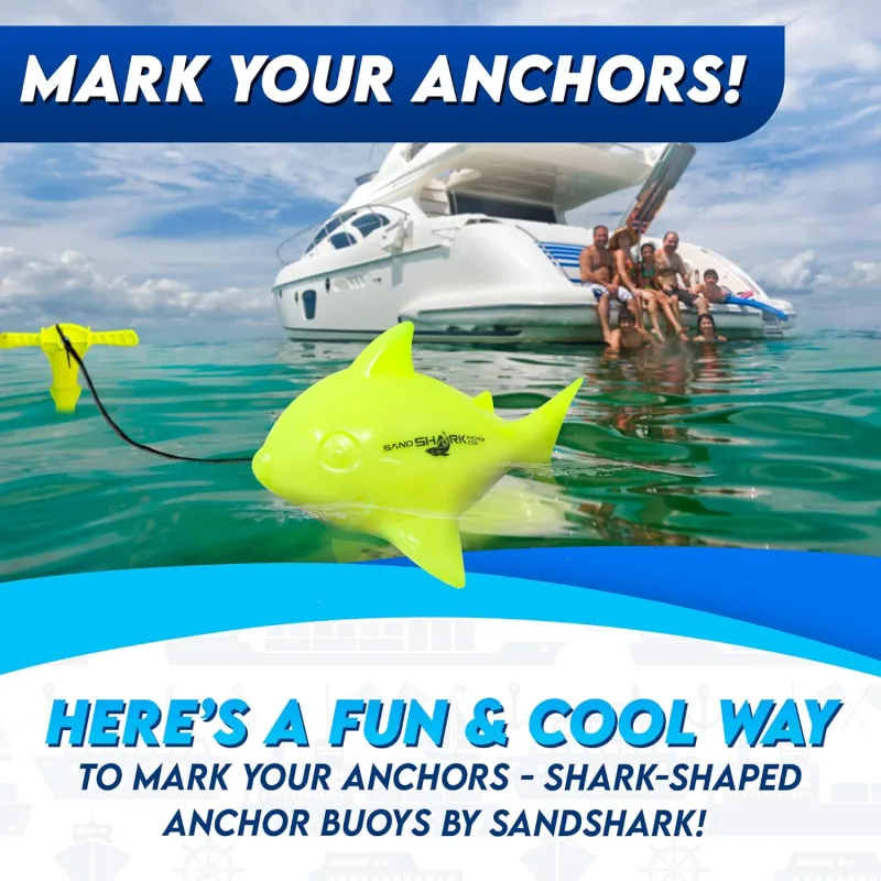 Floating Anchor Ball Marker Buoy by SandShark. Shark Shaped Pontoon Boat Accessories for Beach Fun. Boat Anchor Accessories for Shallow Water. High Visibility. 30" Bungee Cord (Neon Green).