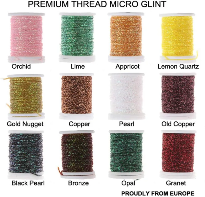 Riverruns Micro Glint Nymph Thread, Holo Flat Tinsel, Fluo Thread Fly Tying Material Proudly from Europe Trigger to The Fish