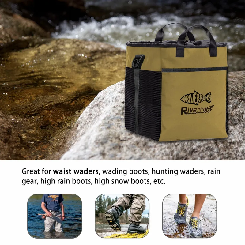 Riverruns Fishing Hunting Wader Bag with Vented Mesh, Waders Boots Bag, Fly Fishing Storage Bag for Fishing, Hiking, Camping