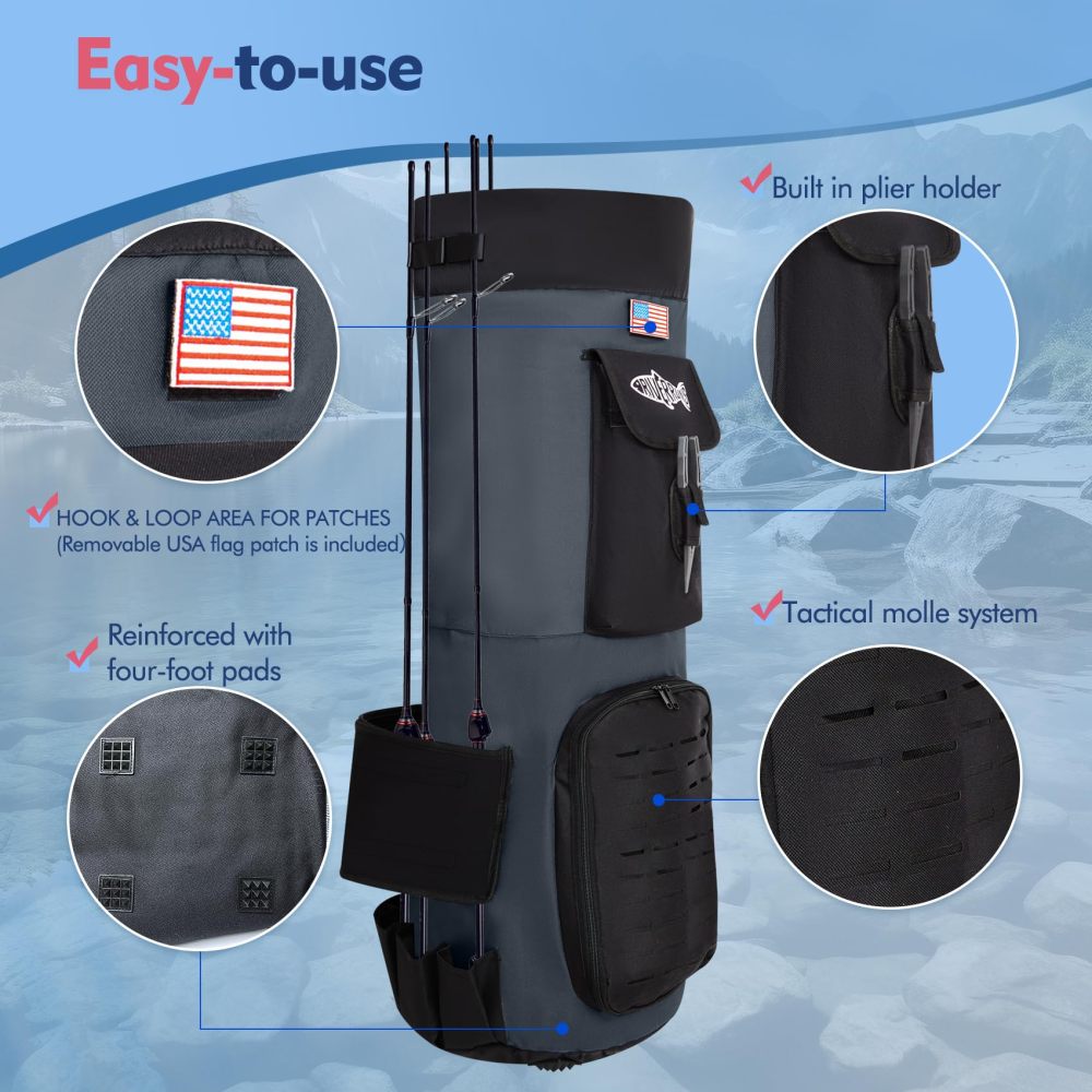 Riverruns Dual-purpose Fishing Rod Bag, fishing pole bag. Foldable 108L Large Storage Case Holds 8 Rods & Reels, Water-resistant Bag for Fishing Gear and Equipment, Ideal for Fishing Enthusiasts