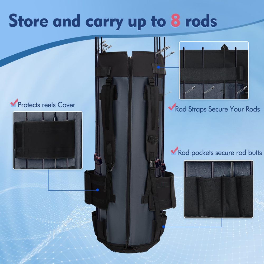Riverruns Dual-purpose Fishing Rod Bag, fishing pole bag. Foldable 108L Large Storage Case Holds 8 Rods & Reels, Water-resistant Bag for Fishing Gear and Equipment, Ideal for Fishing Enthusiasts