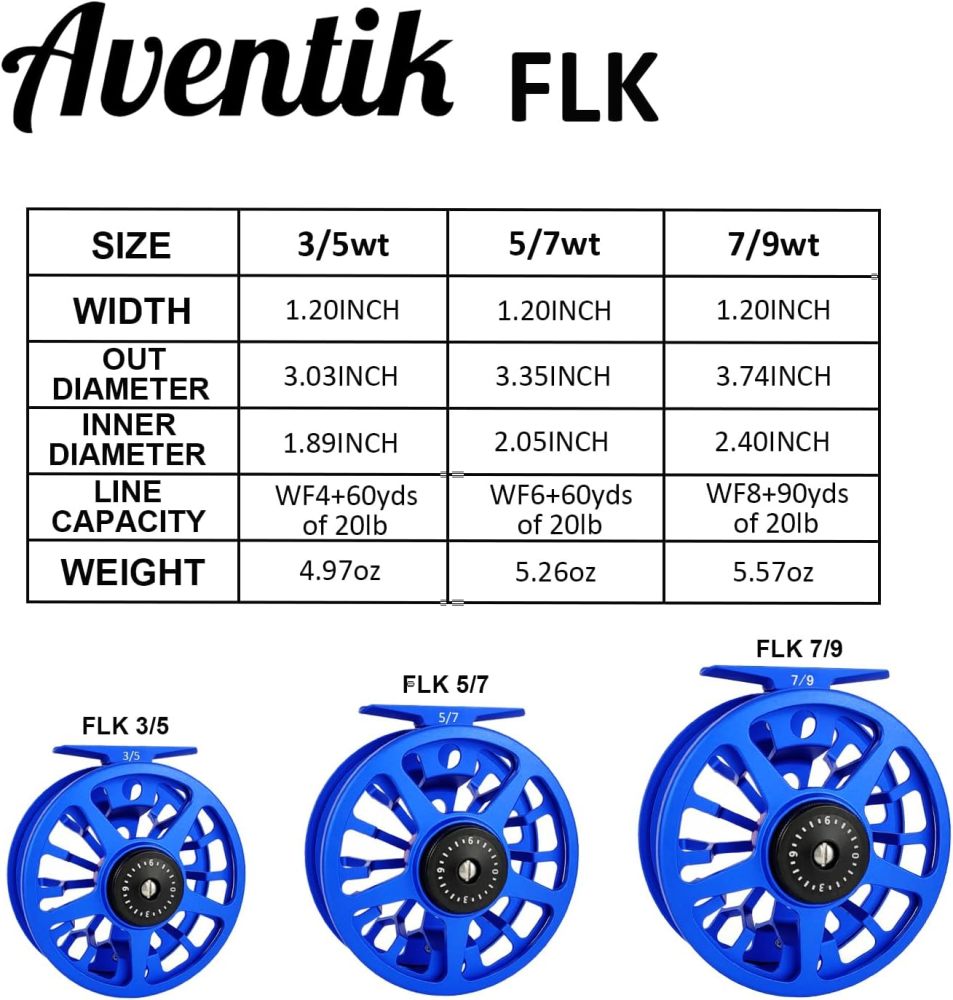 Z Aventik FLK Fly Fishing Reel Aluminum Trout 3/5, 5/7, 7/9wt Large Arbor Freshwater Fly Reel