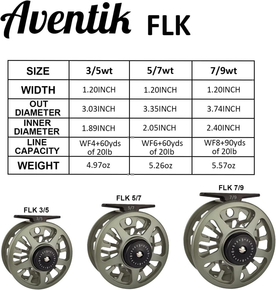 Aventik FLK Fly Fishing Reel Aluminum Trout 3/5, 5/7, 7/9wt Large Arbor Freshwater Fly Reel