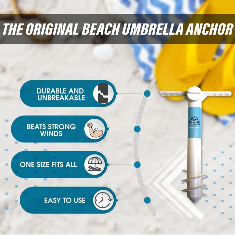 Beach Umbrella Sand Anchor – Heavy Duty 10" Universal Stand with Ground Anchor Screw for Tent, Parasol, Sun Shelter – Superior Sun Protection Shade – White Beach Umbrella Anchor for Sand Base