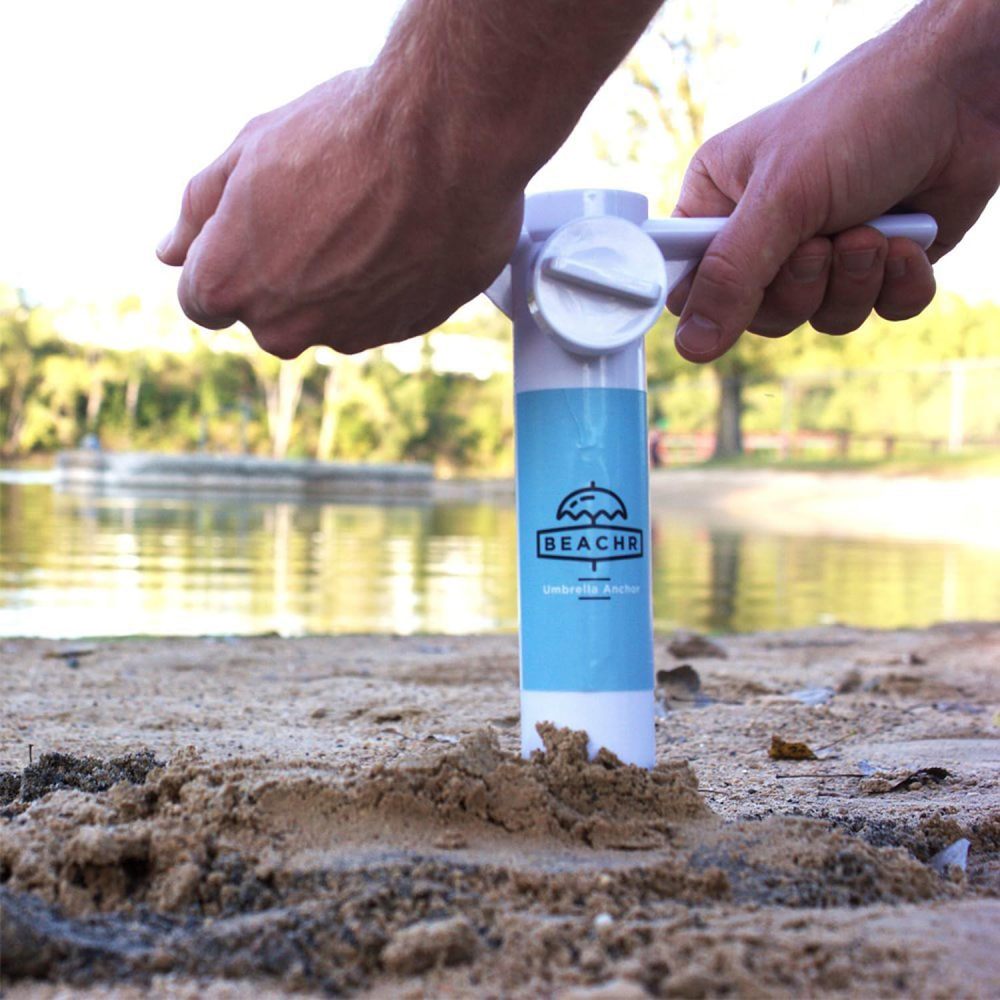 Beach Umbrella Sand Anchor – Heavy Duty 10" Universal Stand with Ground Anchor Screw for Tent, Parasol, Sun Shelter – Superior Sun Protection Shade – White Beach Umbrella Anchor for Sand Base