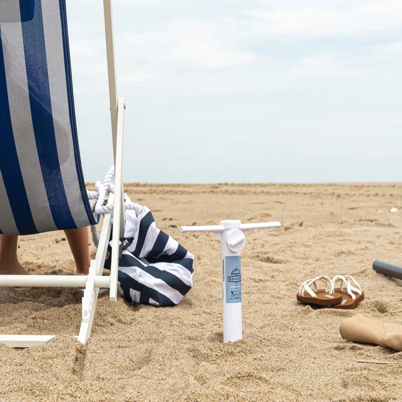 Beach Umbrella Sand Anchor – Heavy Duty 10" Universal Stand with Ground Anchor Screw for Tent, Parasol, Sun Shelter – Superior Sun Protection Shade – White Beach Umbrella Anchor for Sand Base
