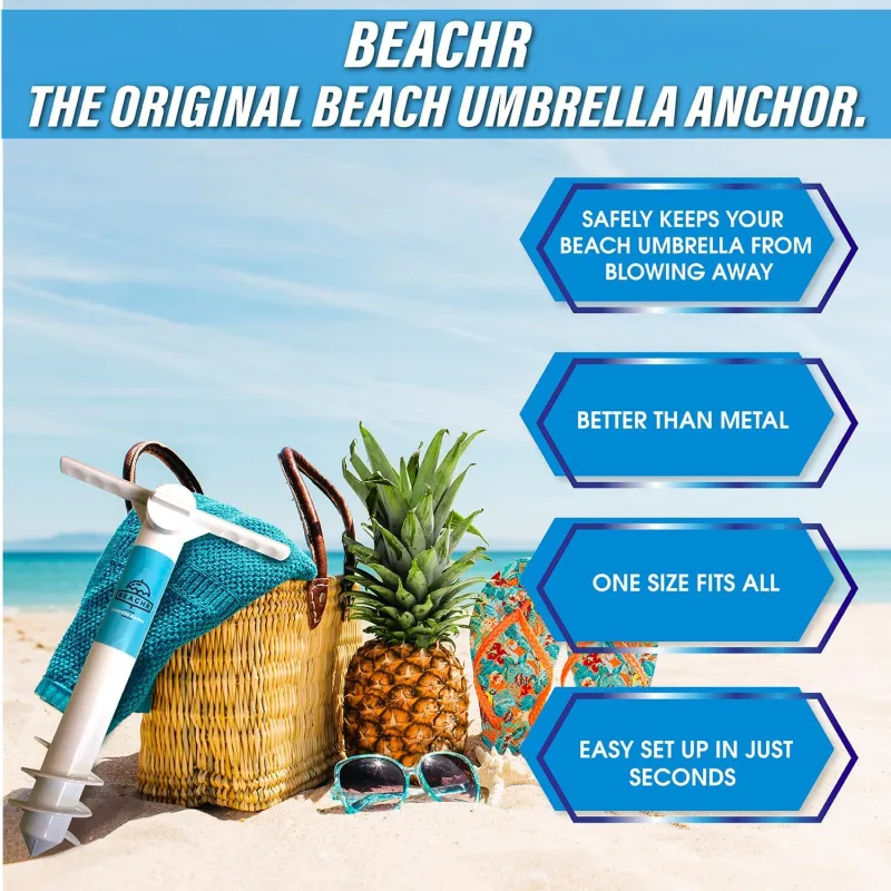 Beach Umbrella Sand Anchor – Heavy Duty 10" Universal Stand with Ground Anchor Screw for Tent, Parasol, Sun Shelter – Superior Sun Protection Shade – White Beach Umbrella Anchor for Sand Base