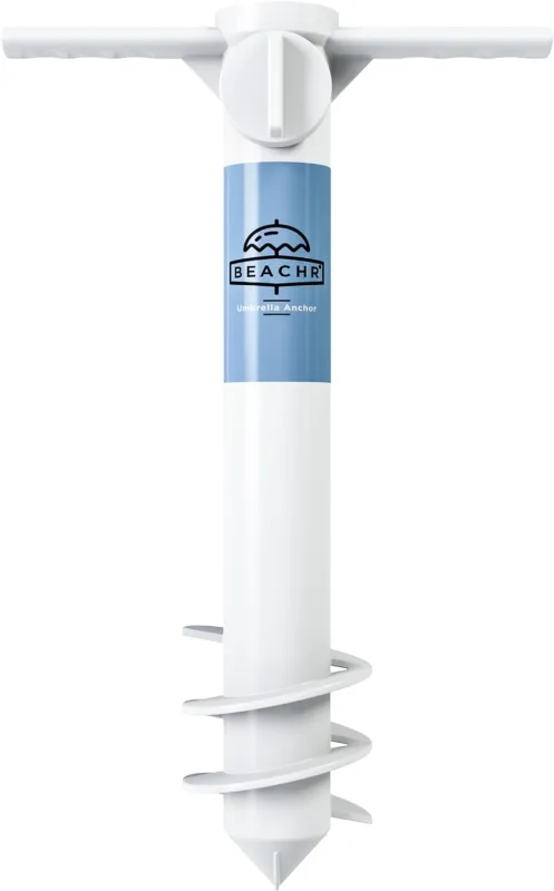 Beach Umbrella Sand Anchor – Heavy Duty 10" Universal Stand with Ground Anchor Screw for Tent, Parasol, Sun Shelter – Superior Sun Protection Shade – White Beach Umbrella Anchor for Sand Base