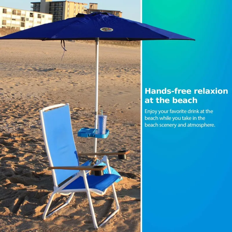 Tray Table System - Beach Umbrella Tray Table with 4 Cup Holders - Beach Trip Must Haves Table for Vacation - Easy Clip on & Clip Off Outdoor Tray Table, Pool Umbrella Table and Beach Table