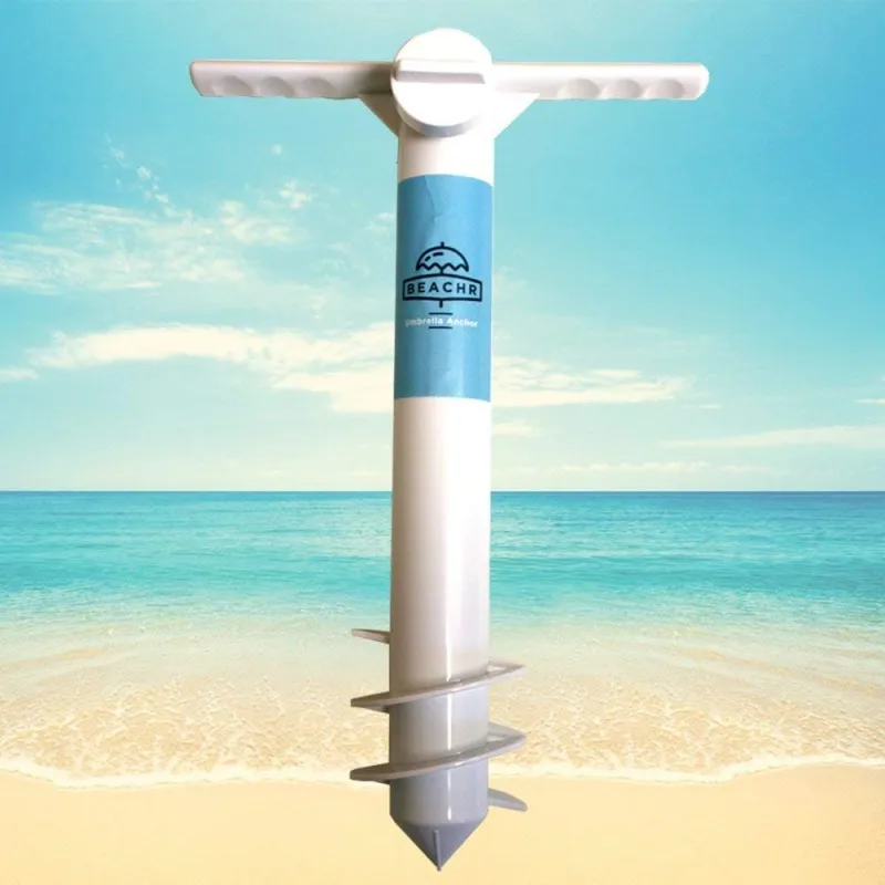 Beach Umbrella Sand Anchor – Heavy Duty 10" Universal Stand with Ground Anchor Screw for Tent, Parasol, Sun Shelter – Superior Sun Protection Shade – White Beach Umbrella Anchor for Sand Base