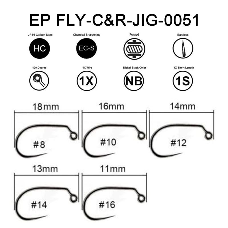 Eupheng Fly Hooks Assortment of Best Sizes Dry Wet Nymph Shrimp&Pupa, Streamer, Caddis, Jig, Scud Flies Great Value Package Barbless Catch & Release Fishing Hooks