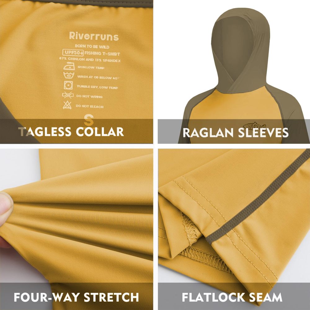UPF 50+ Sun Protection Hoodie Shirt Rash Guard Long Sleeve Shirt Kangaroo Pocket Ice-Cool Quick Dry Shirts