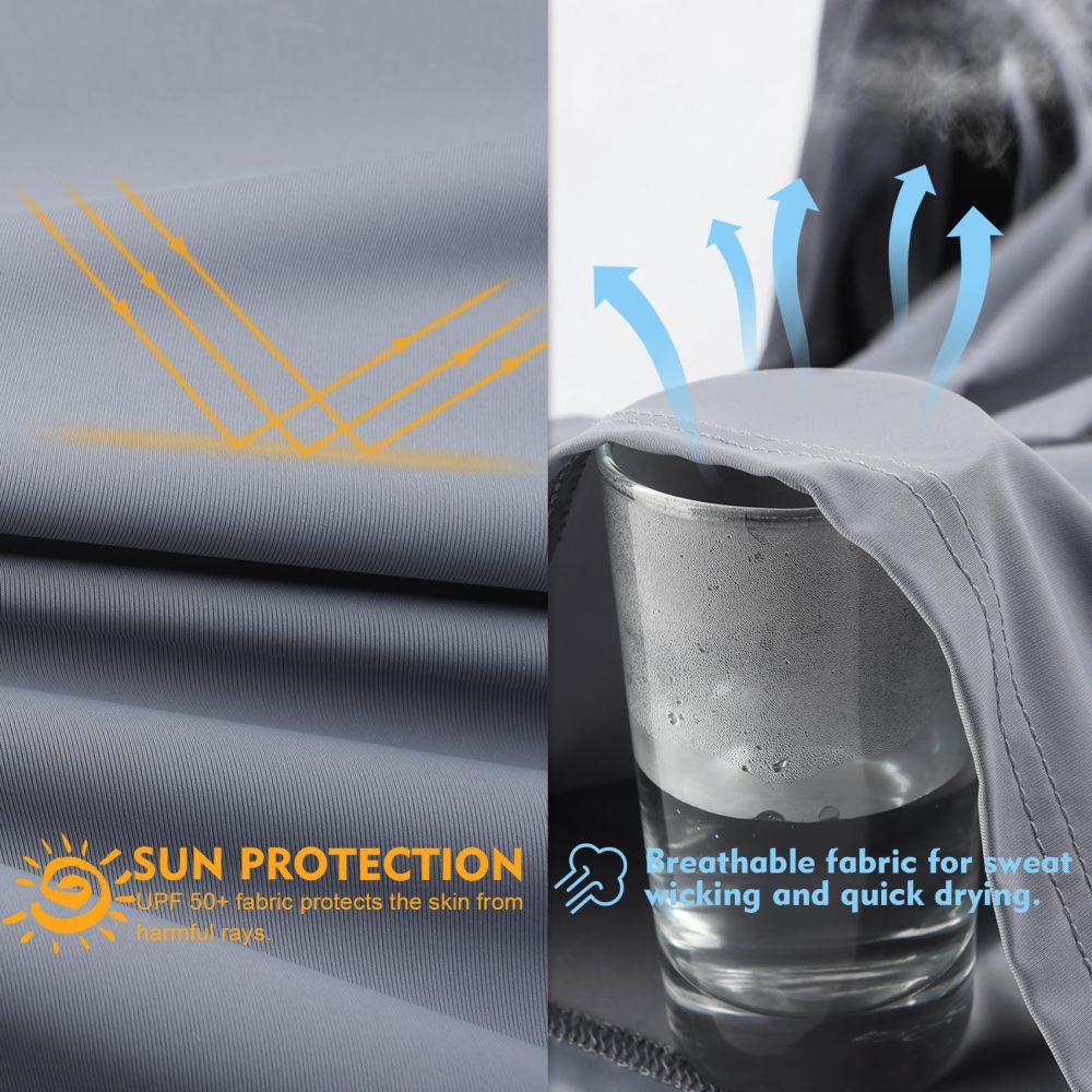 UPF 50+ Sun Protection Hoodie Shirt Rash Guard Long Sleeve Shirt Kangaroo Pocket Ice-Cool Quick Dry Shirts