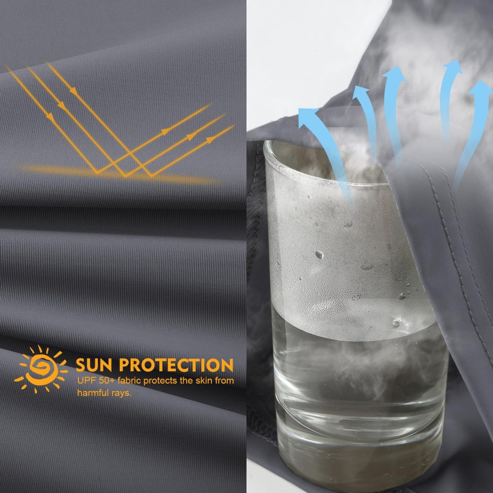 UPF 50+ Sun Protection Hoodie Shirt Rash Guard Long Sleeve Shirt Kangaroo Pocket Ice-Cool Quick Dry Shirts