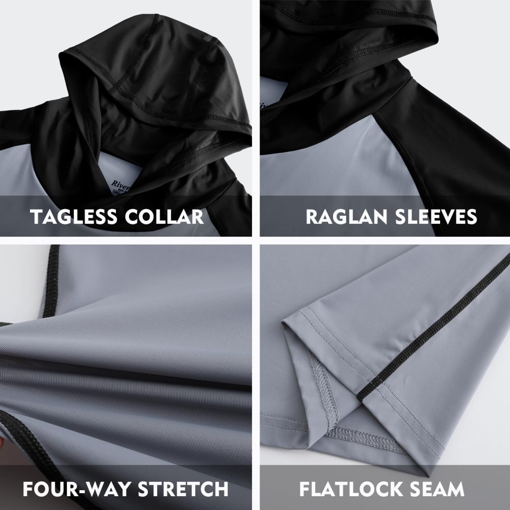UPF 50+ Sun Protection Hoodie Shirt Rash Guard Long Sleeve Shirt Kangaroo Pocket Ice-Cool Quick Dry Shirts