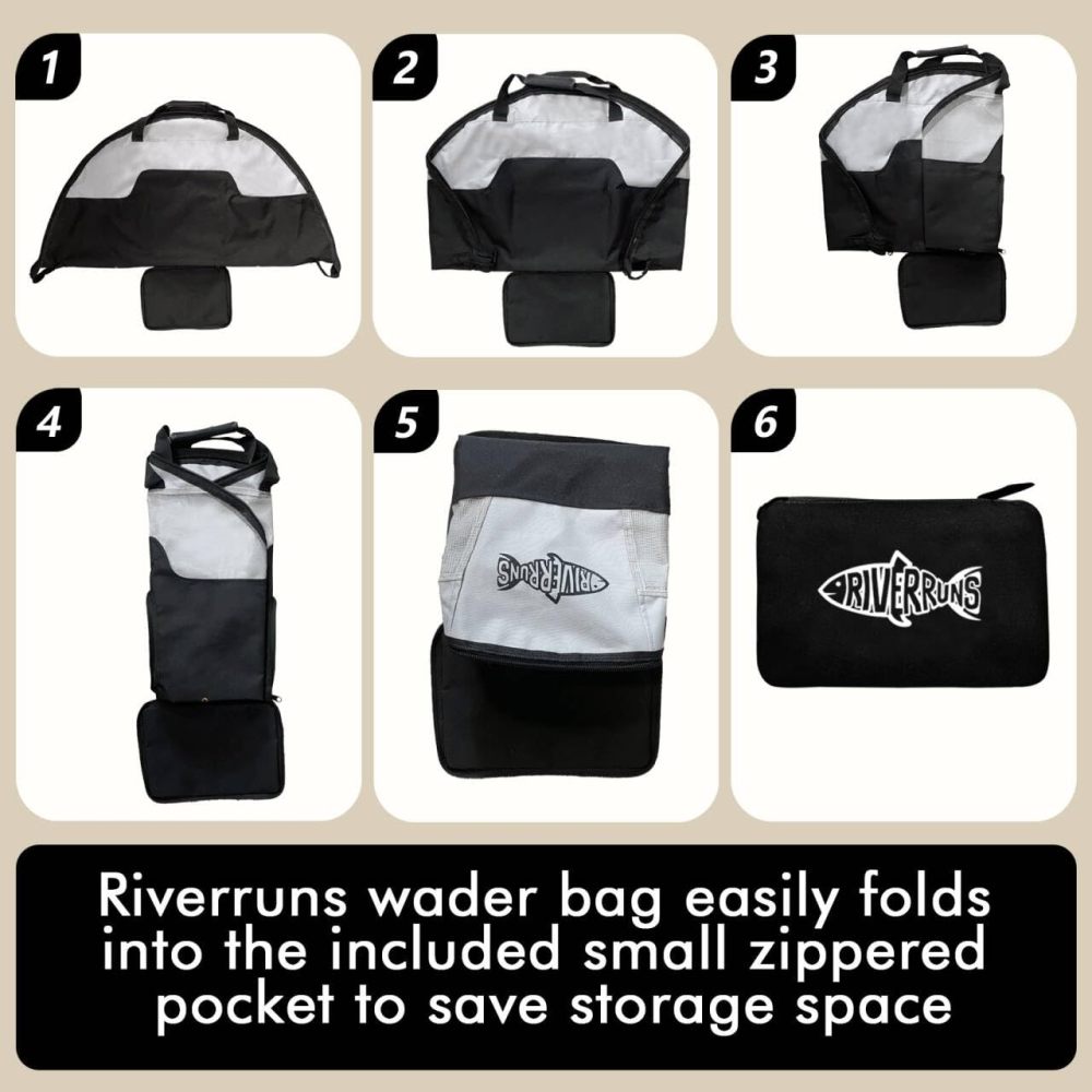 Riverruns Fishing Hunting Wader Bag with Vented Mesh, Foldable Waders Boots Bag, Fly Fishing Changing Pad & Bag for Fishing, Hiking, Camping