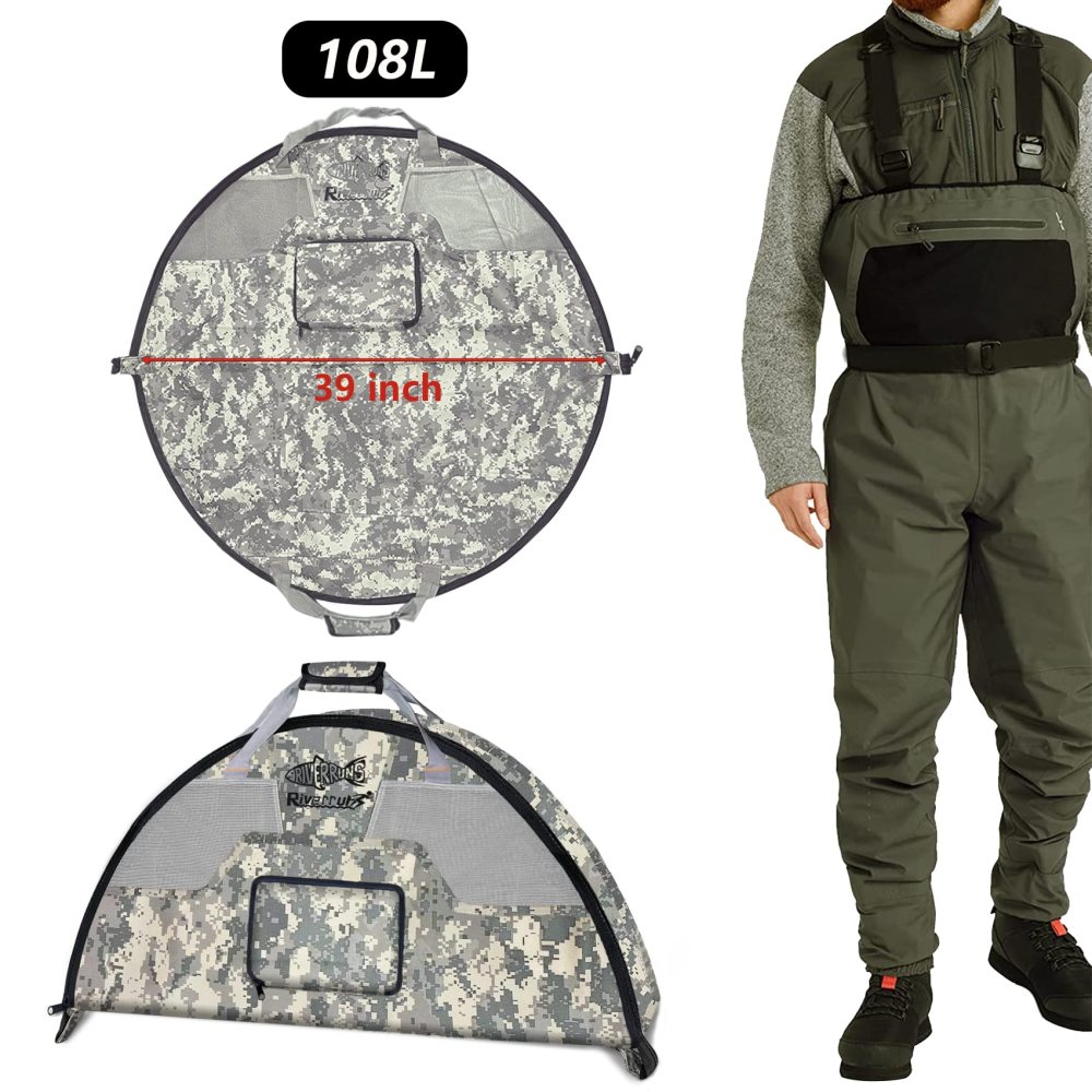 Riverruns Fishing Hunting Wader Bag with Vented Mesh, Foldable Waders Boots Bag, Fly Fishing Changing Pad & Bag for Fishing, Hiking, Camping