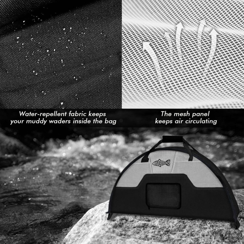 Riverruns Fishing Hunting Wader Bag with Vented Mesh, Foldable Waders Boots Bag, Fly Fishing Changing Pad & Bag for Fishing, Hiking, Camping