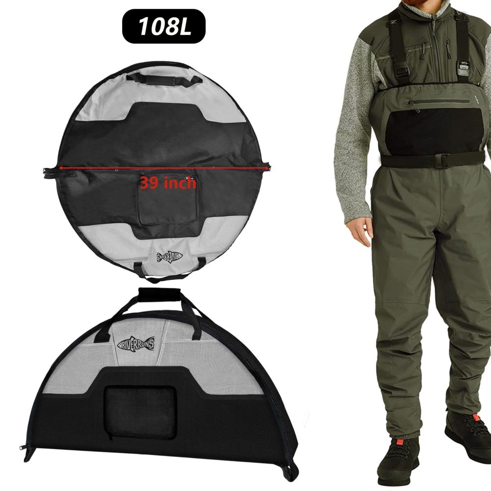 Riverruns Fishing Hunting Wader Bag with Vented Mesh, Foldable Waders Boots Bag, Fly Fishing Changing Pad & Bag for Fishing, Hiking, Camping