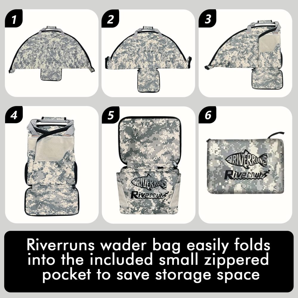 Riverruns Fishing Hunting Wader Bag with Vented Mesh, Foldable Waders Boots Bag, Fly Fishing Changing Pad & Bag for Fishing, Hiking, Camping
