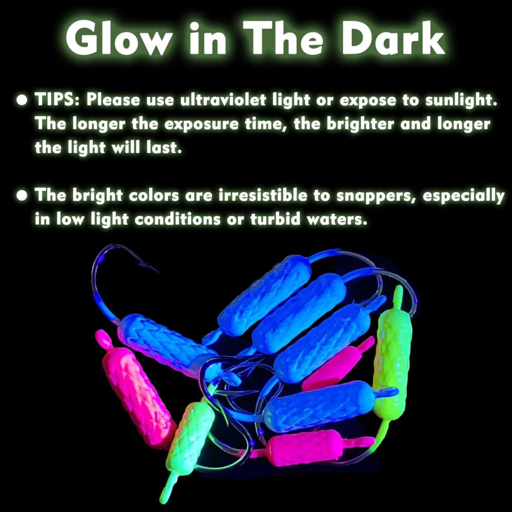 UV Glow in Dark Yellowtail Snapper Jigs, 15PCS 1/4oz, 1/8oz, 1/16oz Weighted Jig Head with Stainless steel Hook Yellowtail jig hook for Saltwater and Freshwater Fishing