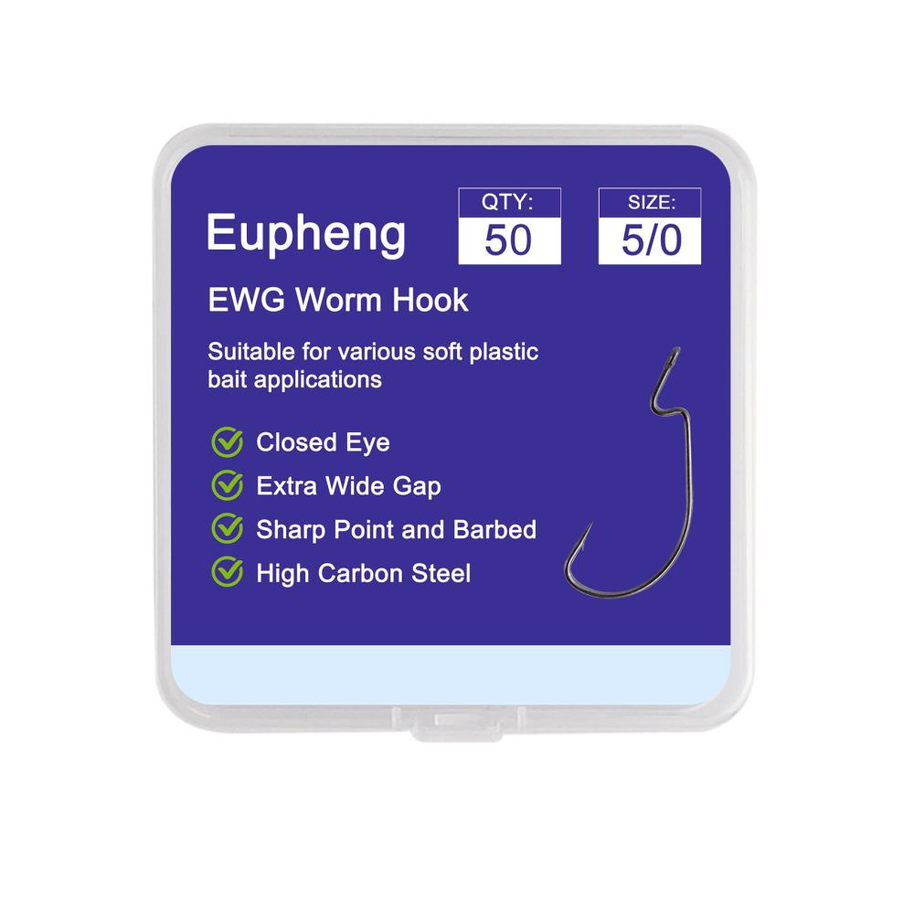 Eupheng Offset EWG Worm Hooks for Bass Fishing Texas Rig Hooks for Freshwater Saltwater Wide Gap Hooks for Soft Plastic Baits Size #4 #2 #1 1/0 2/0 3/0 4/0 5/0