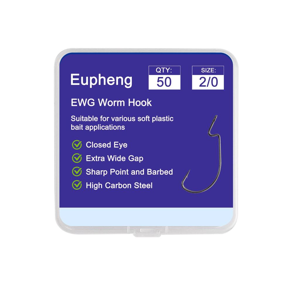 Eupheng Offset EWG Worm Hooks for Bass Fishing Texas Rig Hooks for Freshwater Saltwater Wide Gap Hooks for Soft Plastic Baits Size #4 #2 #1 1/0 2/0 3/0 4/0 5/0