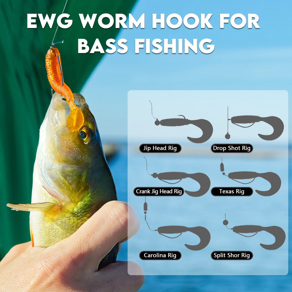 Eupheng Offset EWG Worm Hooks for Bass Fishing Texas Rig Hooks for Freshwater Saltwater Wide Gap Hooks for Soft Plastic Baits Size #4 #2 #1 1/0 2/0 3/0 4/0 5/0