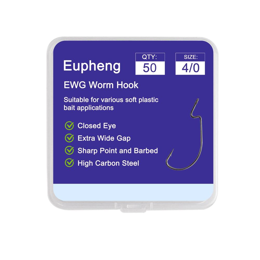 Eupheng Offset EWG Worm Hooks for Bass Fishing Texas Rig Hooks for Freshwater Saltwater Wide Gap Hooks for Soft Plastic Baits Size #4 #2 #1 1/0 2/0 3/0 4/0 5/0