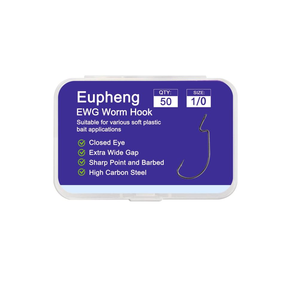 Eupheng Offset EWG Worm Hooks for Bass Fishing Texas Rig Hooks for Freshwater Saltwater Wide Gap Hooks for Soft Plastic Baits Size #4 #2 #1 1/0 2/0 3/0 4/0 5/0