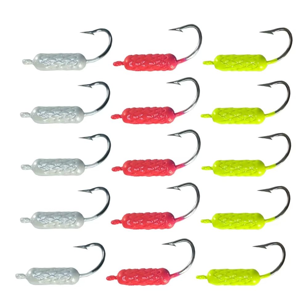 UV Glow in Dark Yellowtail Snapper Jigs, 15PCS 1/4oz, 1/8oz, 1/16oz Weighted Jig Head with Stainless steel Hook Yellowtail jig hook for Saltwater and Freshwater Fishing