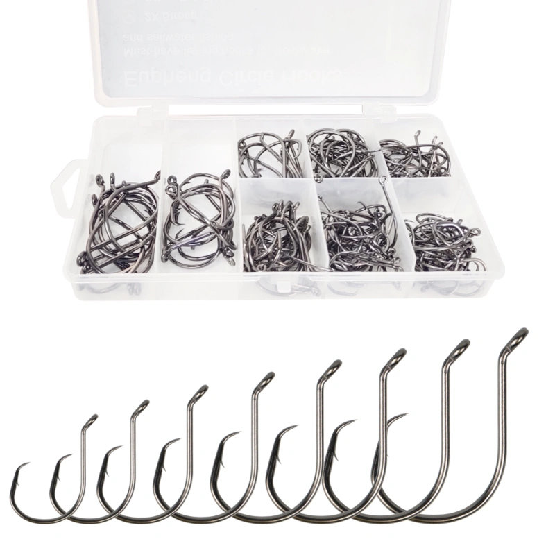 Eupheng 150pcs 7283 Circle Hooks 2X Strong Offset Freshwater Saltwater Fish Hooks for Catfish Bass Trout Multi Size