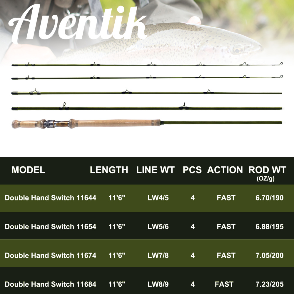 Aventik 11'6'' 4sec Double Hand Switch Rods Fly Rods with Extra Tip Fly fishing Rod Super Light Fly Fishing Rod Fast Action