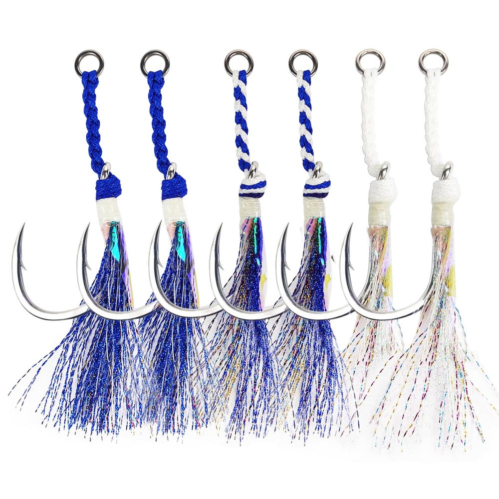Heavy Duty Assist Hooks, Glow, High Strength BKK Double/Single Assist Replacement Fishing Hooks for Slow Fast Fall Jigging Lures, Also Have Steel Wire Style