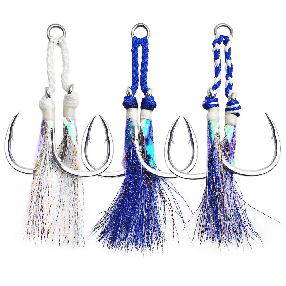 Heavy Duty Assist Hooks, Glow, High Strength BKK Double/Single Assist Replacement Fishing Hooks for Slow Fast Fall Jigging Lures, Also Have Steel Wire Style