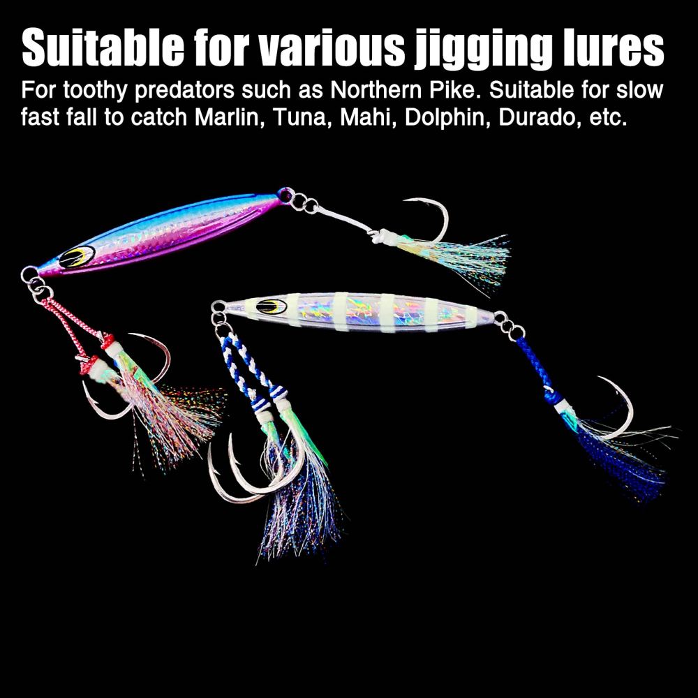 Heavy Duty Assist Hooks, Glow, High Strength BKK Double/Single Assist Replacement Fishing Hooks for Slow Fast Fall Jigging Lures, Also Have Steel Wire Style